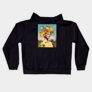 Yellow Flowers Female Portrait Collage Kids Hoodie